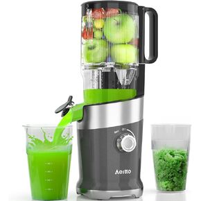 Aeitto Cold Press Juicer, Juicer Machines with 4.9" Wide Mouth, Masticating Juicer Fits Whole Vegetables and Fruits, Slow Juicer Self Feeding, Easy to Clean, Equipped with Brush, High Juice Yield
