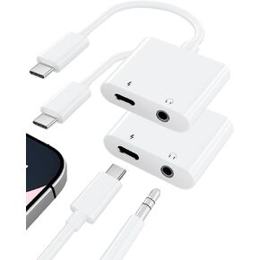 2-Pack USB C to 3.5mm Audio Headphone Jack and Charger Adapter, Type C to Aux Dongle Cable with PD Fast Charging Compatible with iPhone 16/15 Series, Galaxy S24 S23 Ultra, Pad Pro, Pixel