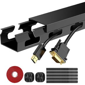 Upgraded Cable Management Under Desk with Big Hole,61(4X15.4) Inch Open Slot Cable Raceway Kit,Wire Cover and Desk Cable Organizer for Home & Office,Cord Hider Management to Hide Tv/Computer