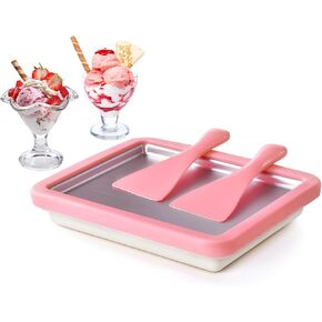 Rolled Ice Cream Maker, Ice Cream Roll Maker Plate with 2 Spatulas, Instant Rolled Ice Cream Machines for DIY Ice Cream, Includes Recipe Book, Fun Gifts for Kids, Color:Pink and White