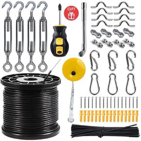String Light Hanging Kit with 164 Ft Nylon Coated Stainless Steel 304 Wire Rope Suspension Kit Included Enough Accessories, Use Manual,Humanized Collocation,Outdoor