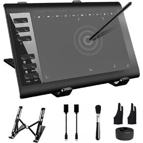 Graphics Drawing Tablet with Stand,10x6 Inch Drawing Tablet with 8192 Level Pen,12 Hot Keys,Digital Drawing Pad Compatible with PC/Mac/Android for Painting,Design&Online Teach