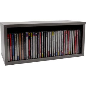 Grey Cd Storage Box, 15.67 x 6.77 x 6.38 Inch Cd Rack, Stackable Cd Organizer, Holds Up To 35 CDs for Living Room, Bedroom, Office (Grey)