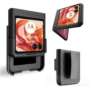 Ailiber for Motorola Razr 2024 Case with Belt Clip, Razr 50 Case Holster, Swivel Kickstand Holder, Slim Shockproof Shell Pouch Full Body Cell Phone Cover for Moto Razr 2024-Black