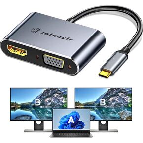 USB C to HDMI VGA Adapter for Dual Monitors, USB C to VGA, Thunderbolt 3/4 to HDMI Hub Extend 4K HD Display Video Converter for MacBook, iMac, iPad Air/Pro, iPhone 15/16, XPS and More