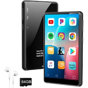 80GB MP3 Player with Bluetooth and WiFi, 4" Touch Screen Music Player with Spotify, Play Store, Pandora, Audible, Amazon Music, Android MP4 MP3 Player Up to 1TB (Black)