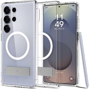 Spigen Ultra Hybrid S MagFit Designed for Galaxy S25 Ultra Case [Kickstand] [Fast Wireless Charging] (2025) - Clear White