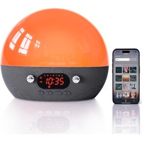 Smart Sunrise Alarm Clocks for Bedrooms, Bluetooth Speaker, APP Control White Noise Sound Machine, Sunset Night Light Wake up Light for Kids, Teens, Adults, Heavy Sleepers