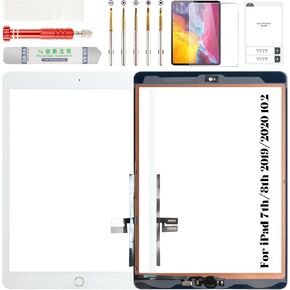 for iPad 7 7th/ 8 8th Gen Screen Replacement Digitizer Touch for 2019 iPad 7th Gen 10.2 inch Screen Replacement for iPad 10.2 2019 Screen Replacement A2197 A2200 with Home Button White(Without LCD)