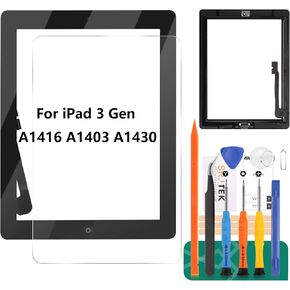 for iPad 3 Screen Replacement-SRJTEK Touch Screen for iPad 3, 3rd Gen A1416 A1403 A1430 Digitizer Glass Sensor Assembly Repair Parts Kits,Include Home Button,Adhesive,Tempered Glass Black