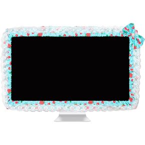 24 -27 in Lovely Cute Computer Monitor Cover with Lovely Cute Elastic Pen Pocket Bow-knot TV LCD Screen Monitor Decoration Dust Cover Protector, Lace Fabric - Blue