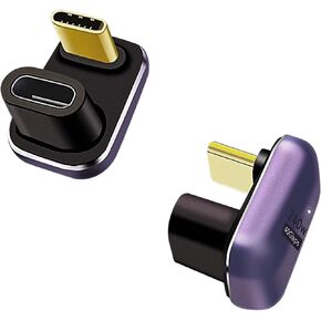 180 Degree USB C Adapter 240 W, 180 Degree USB C Male to USB C Female Adapter 40Gbps for MacBook, Laptop, Tablet, VR, Camera, Smartphone, Switch (Purple, 2-Pack)