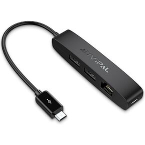 AuviPal 3-in-1 Micro USB Ethernet Adapter, OTG Hub with 2 USB Ports and 1 RJ45 Port for Fire TV Stick, Raspberry Pi Zero, Google Chromecast Ultra, and TiVo Stream 4K - Black