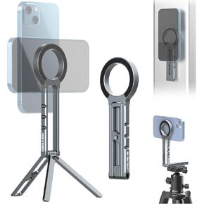 Magnetic Phone Tripod Stand Compatible with iPhone 16 15 14 13 12 Magsafe - Aluminium Smartphone Mini Tripod Pocket Cell Phone Stand Dual-Sided Magnet Quick Mount