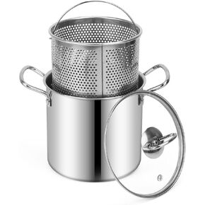 Small Deep Fryer Pot with Basket, 3-Quart Mini Fryer for Small Batches Soup Pot and Lid for 1 to 3 People, Works on Gas Stovetop or Induction Cooktop, Dishwasher Safe