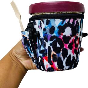 Lit Handlers Ice Cream Cooler Sleeve - Neoprene Ice Cream Pint Holder with Handle - Tear Resistant Cooler & Container - Machine Washable & Leak Proof Cup Cover for Yogurt & Frozen Desserts (Deer Hide)