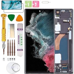 (Without Fingerprint) LCD Display Assembly for Samsung Galaxy S22 Ultra SM-S908U, SM-S908U1, SM-S908B, SM-S908B/DS, SM-S908W, SM-S908N, SM-S9080, SM-S908E, SM-S908E/DS Screen Replacement kit (Black)
