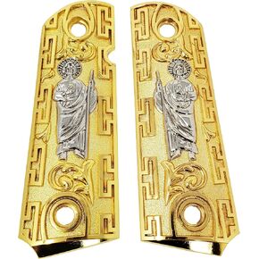 1911 Grips SAN Judas ST. Jude Full Size Grips Government Grips Ambi Cut Gold Plated
