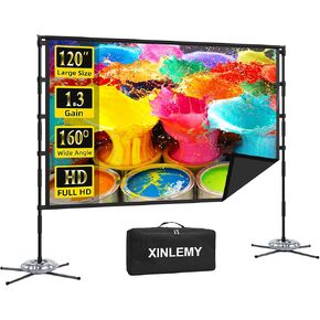 Outdoor Projector Screen and Stand,XINLEMY 100-inch Portable Wrinkle-Free Indoor Projection Screen Foldable Black Backing 16:9 HD Movie Screen Setup Quick for Home Theater Backyard Party Camping