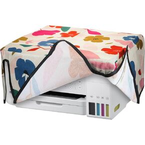 kwmobile Linen Printer Cover Compatible with Epson Eco Tank ET-3850 / Eco Tank ET-4856 Case - Colorful Flowers Dark Pink/Dark Blue/Cream