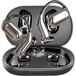 Open Ear Bone Conduction Bluetooth 5.4 Headphones,Wireless Earbuds Built-in Mic Sport Over Earphones with Comfort Ear Hooks LED Display Charging Case,Waterproof IPX7 Headset for Running Fitness,Black1