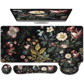 iCasso Floral Desk Mat, 4in1 Large Mouse Pad with Wrist Rest, Desk Matt for Desktop, Desk Pad Mat, Anti-Slip XXL Big Computer Ergonomic Mousepad with Wrist Support for Keyboard and Mouse (Green)