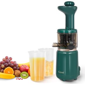 CAYNEL Compact and Portable Cold Press Juice, Masticating Slow Juicer with 1.77" Extra Wide Inlet Funnel for Fruites and Vegetables,Includes Brush, 16 oz Juice Cup, Easy to Clean,Green