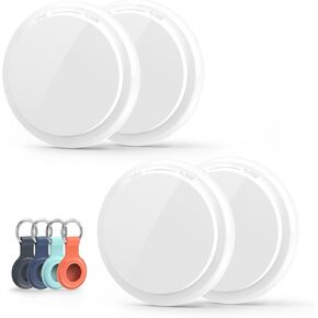 Air Tags-4 Pack Item Finders, Key Finder Luggage Tracker with Key Chain and Waterproof Case, Works with Apple Find My (iOS Only), Item Locator for Key, Luggage, Backpack, Wallet, IPX7 Waterproof