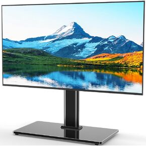 Universal TV Stand for 32-75 inch TVs up to 176 lbs, Height Adjustable Table Top TV Stand with Mount for Living Room Bedroom, Tempered Glass Base, Max VESA 600x400mm