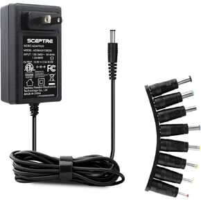 Kado Power Adapter 12V-2.5A 2A 1.5A 1.25A 1A AC/DC Power Cord 5.5x2.1mm with 8 Tips Made for Sceptre Monitor, Echo Smart Speaker & Display, Webcam, Router, Mini PC, Projector, CCTV, Bluetooth Speaker