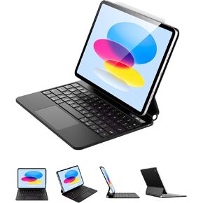 علبة الجيل العاشر iPad مع لوحة المفاتيح ، الجيل العاشر لوحة المفاتيح السحرية مع لوحة تتبع متعددة اللمس ، لوحة مفاتيح Bluetooth على الطراز السحري لـ iPad 10th Gen. 2022 مع عرض البطارية-Black
