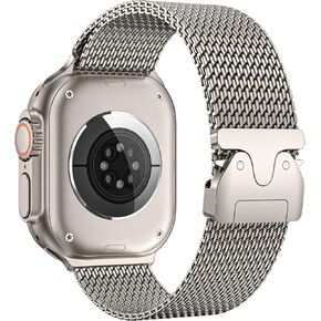 Milanese Mesh Loop Compatible with Apple Watch Bands 49mm 46mm 45mm 44mm 42mm for Men Women, Stainless Steel Mesh Loop with Parachute-style Buckle for iWatch Ultra 2 Series 10 9 8 7 6 SE 5 4 3