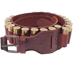 VlaMiTex Leather Shotgun Shell Cartridge Belt 12 ga Gauge 22 for Rifles, Buttstock Shell Holder, Hunting Ammo Bandolier Belt 12 ga 22
