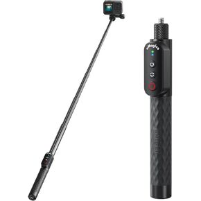 Remote Control Selfie Stick Rechargeable Waterproof 100CM Stretchable Compatible with Insta360/Gopro Action Camera and iOS Android Smartphone (1/4 Screw)