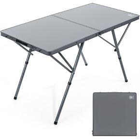 EVER ADVANCED Large Camping Table for 4-6 Person, Portable Folding Aluminum Table with Carrying Handle, Suitable for BBQ, Picnic, Camping and Indoor Use, Support up to 130LBS, Gray