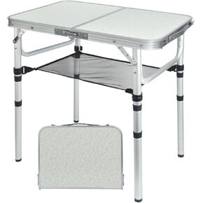 Aluminum Foldable Table Portable Pinic Table Lightweight,3 Adjustable Height Table Small Card Table with Carry Handle for Outdoor Indoor (White, 15.75" D x 23.6" W x 23.6" H)