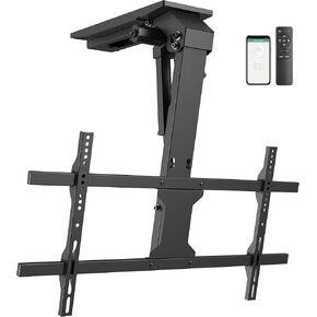 WALI Electric Ceiling TV Mount for 43 to 86 inch Screens, Flip Down Motorized TV Mount with Remote, Flat and Curved TV Up to 99 Lbs, Pitched Roof, Max Mounting Holes 800x400mm (FCM604A), Black