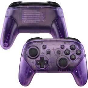 eXtremeRate Clear Atomic Puple Faceplate Backplate Handles for Nintendo Switch Pro Controller, DIY Replacement Grip Housing Shell Cover for Nintendo Switch Pro - Controller NOT Included
