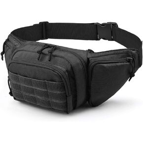Tactical Fanny Pack Gun Holster for Men, Adjustable Waist Bag Zippered Pockets, Everyday Hip Pouch for Workout Travel Outdoor Running Hunting (Black)