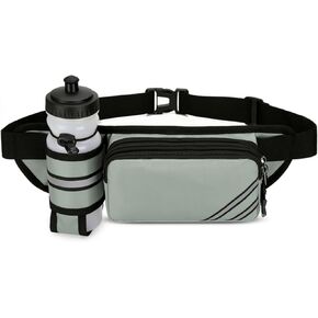 Fanny Pack with Water Bottle Holder for Men Women – Large Hiking Fanny Pack with Adjustable Strap Belt for Cycling Hiking Dog Walking Outdoor, Water Resistant Pack Black(Bottle Not Included)