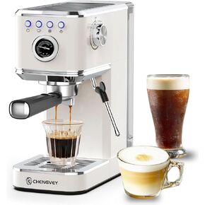 Stainless Steel Espresso Machine 20 Bar, Iced Coffee Maker, Professional Espresso Maker with Milk Frother Steam Wand, Compact Coffee Machine with 40oz Removable Water Tank