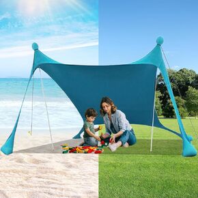 Beach Tent Sun Shelter, UPF50+ Sun Protection, Portable Beach Sun Shelter with Ground Pegs, Stability Aluminum Poles, Sand Shovel. Outdoor Shade Beach Canopy for Family Trips, Fishing, Picnics, blue