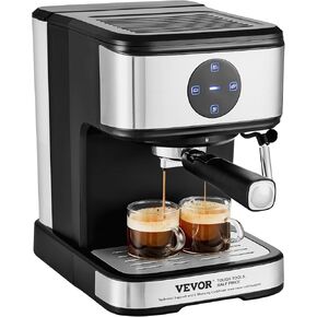 VEVOR Espresso Machine, 15 Bar Coffee and Espresso Maker with Milk Frother Steam Wand, Professional Semi-Automatic Cappuccino Latte Machine with Touch Screen & Removable Water Tank, NTC Control System