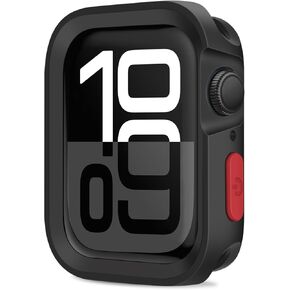 Amizee Rugged Case Compatible with Apple Watch Case Series 9/8/7 45mm Series 6/SE/5/4 44mm, Soft TPU Shockproof Bumper Drop Proof Protective Cover Compatible with iWatch - Black