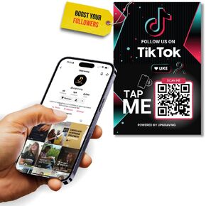 Reusable Followers Tap Sticker for TikTok with QR & NFC Tap - Compatible with iPhone and Android - Follow us on TikTok- Powered by Upgraving (1 Sticker)