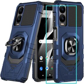 for Cricket Icon 6 Case/ATT Verge Case with Screen Protector,Dual Layer Military Grade Protection with Ring Stand,Rugged Shockproof Corner Silicone Phone Case for Cricket Icon 6 Case/ATT Verge Blue