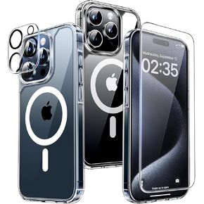 TAURI Magnetic Case for iPhone 15 Pro [Military Grade Drop Protection], Transparent Slim Fit for iPhone 15 Pro Case Mag-Safe-Clear