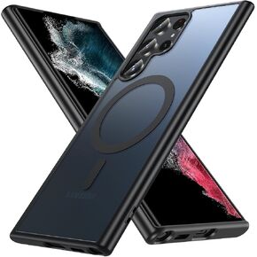 OWKEY Case for Samsung Galaxy S22 Ultra,Magnetic Galaxy S22 Ultra 5G Phone Case [Compatible with MagSafe] Anti-Fingerprint Translucent Matte Shockproof Protective Case for Samsung S22 Ultra (Black)