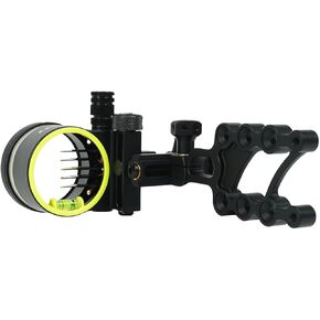 Archery 5-Pin Bow Sight - 0.019" Fiber, Brass Pin, Aluminum Machined - Right and Left Handed, with Hi-Vis Level for Archery, Hunting, Shooting- M2 Short
