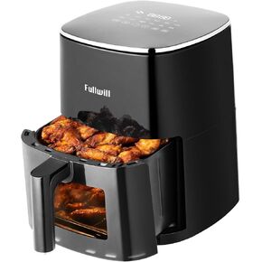 Fullwill Air Fryer with Viewing Window 6QT,5-in-1 Multi-Function(Air Fry,Roast,Bake,Reheat,Dehydrate) plus 7 One-Touch Presets for Wings,Fries,Steak and More,85% Less Oil Cooking for Families